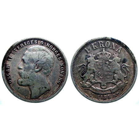 SUEDE - Oscar II -  1 Krona 1876