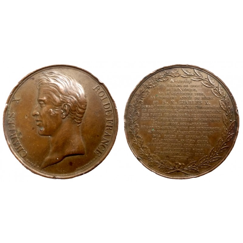 Charles X - Medal - Ecluses de Dunkerque 1826