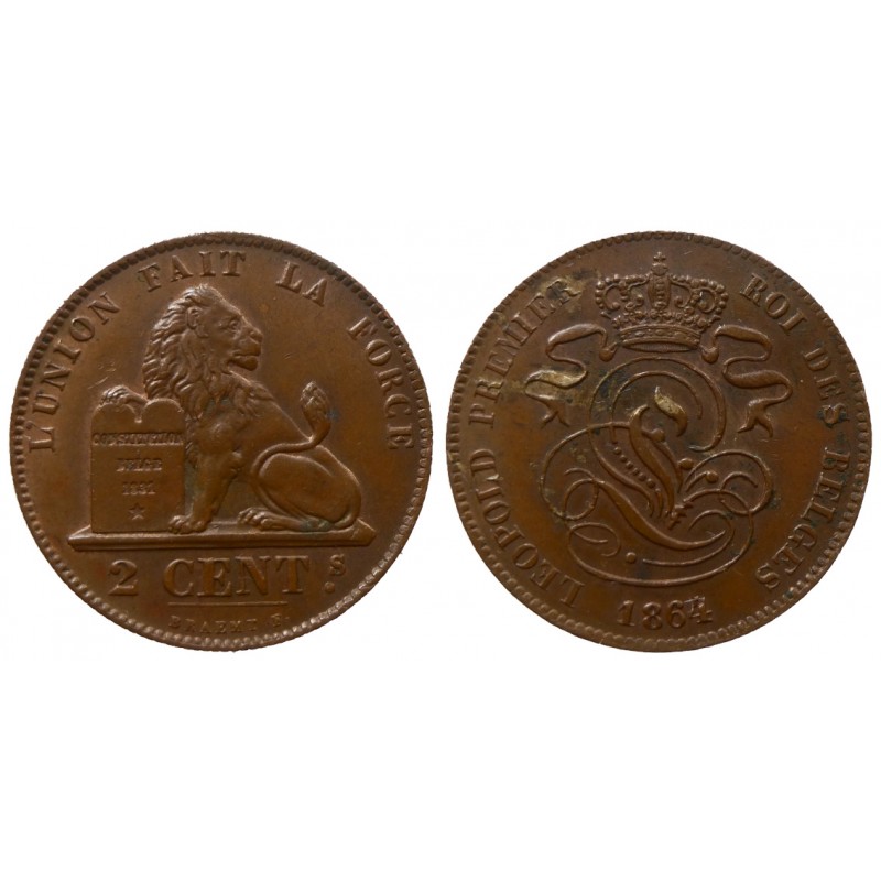 Belgique - Leopold I - 2 centimes 1864