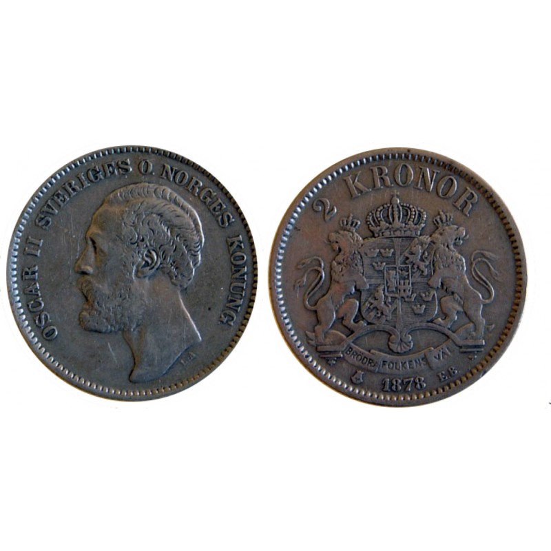 SWEDEN - Oscar II - 2 Kronor 1878